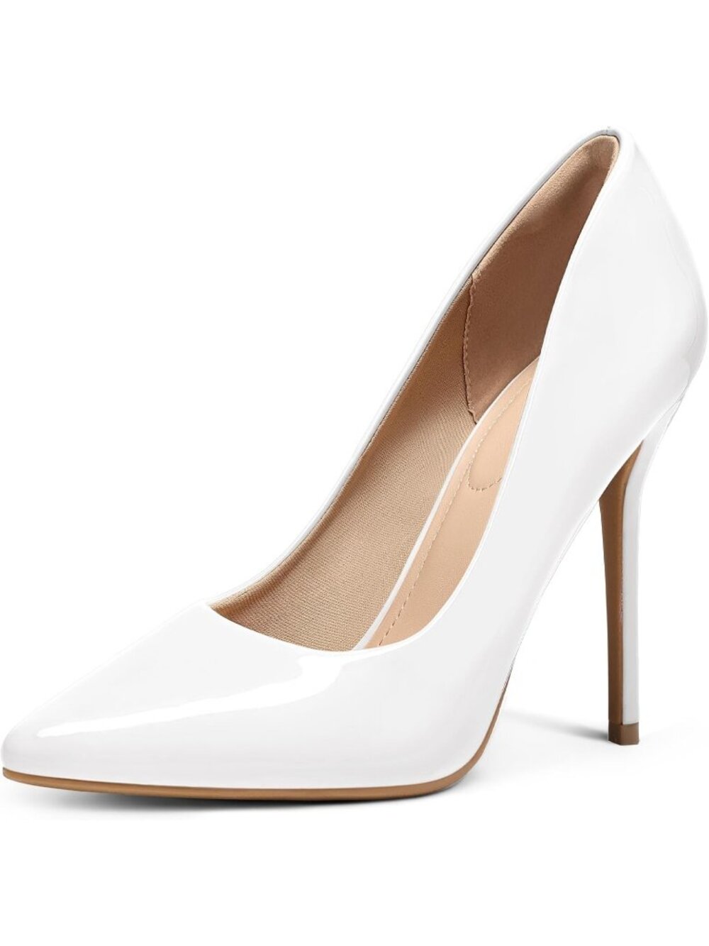 Women's White Patent Pull On Pumps Closed Pointed Toe Stiletto 4IN Heels Shoes